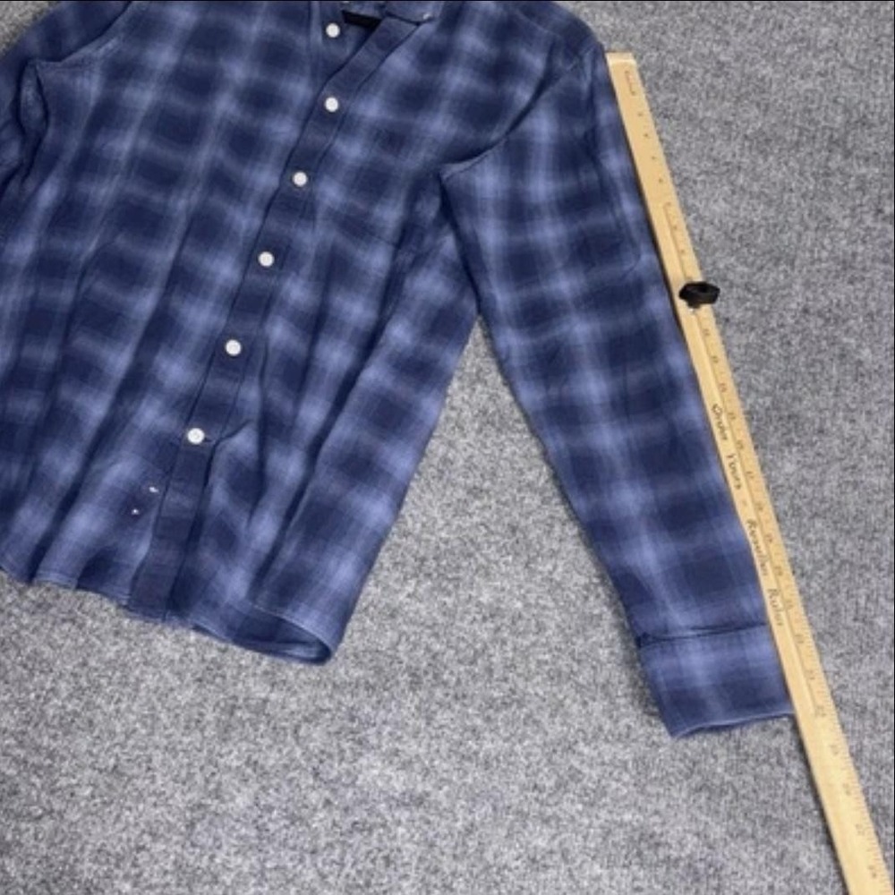 T.M. Lewin Shirt Mens Medium Blue Plaid Brushed Cotton Button Down Long Sleeve - Picture 14 of 16